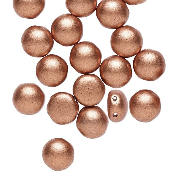 Bead, Preciosa Candy&trade;, Czech pressed glass, opaque satin copper, 8mm candy with (2) 0.8-0.9mm holes. Sold per pkg of 20. image number 0