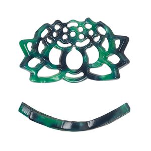 Focal, resin, green and dark green, 32x19mm curved lotus flower with cutouts. Sold per pkg of 4.