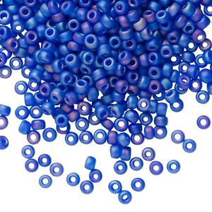 Seed bead, Miyuki, glass, pkg/50g, #8 rocaille, translucent matte rainbow cobalt blue, (RR-151FR).
