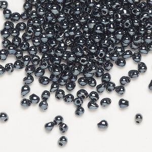 Seed bead, Miyuki, glass, pkg/10g, 3.3x2.8mm mini fringe, opaque gunmetal silver (DP-451).