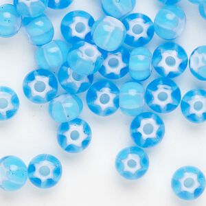 Seed bead, Preciosa Ornela Czech glass, pkg/20g, #32 cornelian star rocaille, opaque aquamarine and white, (63715).