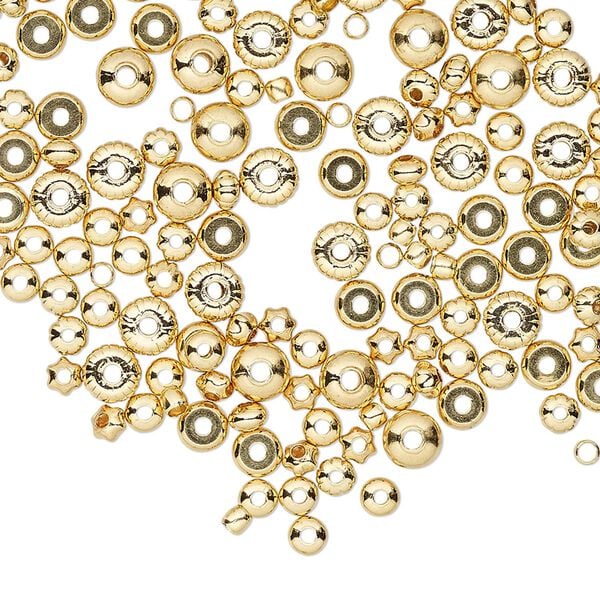 Bead mix 1pkg200 gold-plated, 2mm-4.5x3mm round & rondelle, brass image number 0