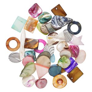 Mother-of-pearl shell 1pkg3oz, top- and center-drilled mixed shapes bead mix mixed colors 17x10mm-31x21mm