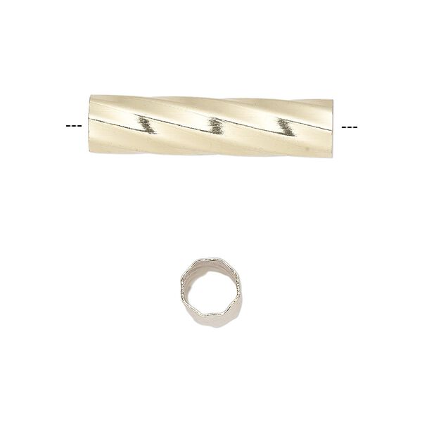 Bead 1pkg10 gold-finished, 26x6mm twisted tube, brass image number 0