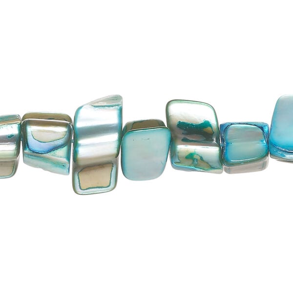 Mother-of-pearl shell 1pkg1, triangle tube bead 14 inch silver / aqua 6x4mm-12x10mm image number 0
