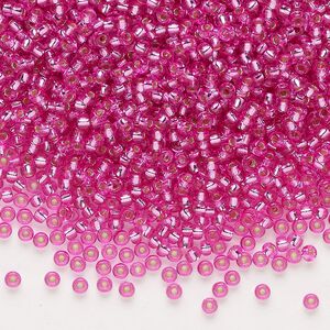 Seed bead, Miyuki 1pkg25g glass, #11 rocaille, Duracoat&reg; opaque silver-lined pink parfait / outside dyed (RR-4267)