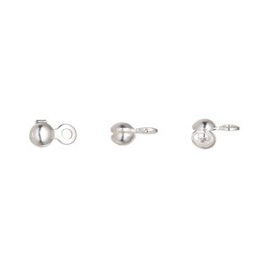 Bead tip side clamp-on 1pkg100 silver-plated, 6.5x3.5mm / closed loop, brass / Hot Tips&reg;