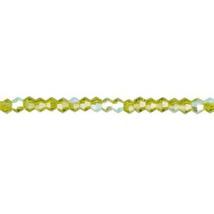 Bead 1pk 16 facets translucent peridot green AB, Celestial Crystal&reg; 3mm bicone 15.5-16 inch