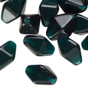 Bead, Czech pressed glass, translucent dark green, 17x13mm double cone. Sold per 2-ounce pkg, approximately 25 beads.