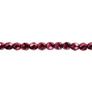 Bead 1pkg1 Czech fire-polished glass, 4mm faceted round, 1 mass opaque red carmen