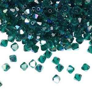 Bead 144pk emerald AB, Preciosa Czech crystal 4mm bicone