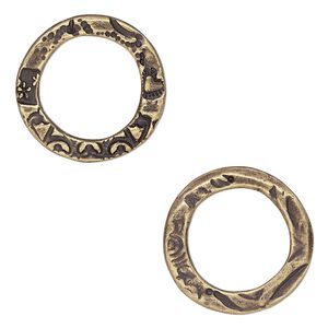 Component, TierraCast&reg;, "Vida Mas Dulce" collection, antique brass-plated pewter (tin-based alloy), 20mm open round with flora design and 13.5mm hole. Sold per pkg of 2.