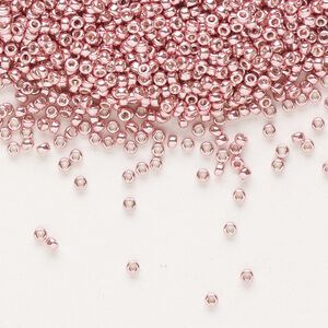 Seed bead, Miyuki, glass, pkg/35g, #15 rocaille, opaque galvanized pink blush, (RR-1067).