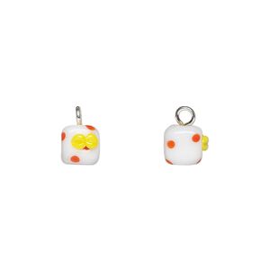 Drop, lampworked glass and silver-finished steel, multicolored, 7x6mm present. Sold per pkg of 2.