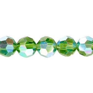 Bead 1pk 32 facets translucent green AB, Celestial Crystal&reg; 10mm round 15.5-16 inch