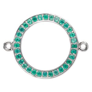 Link, green onyx (dyed) and sterling silver, 20mm single-sided open round. Sold individually.
