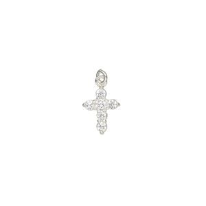 Drop, cubic zirconia and sterling silver, clear, 10x8mm single-sided cross with 3mm closed jump ring. Sold individually.