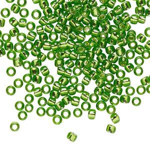 Seed bead, TOHO BEADS&reg;, glass, pkg/50g, #8 round, transparent silver-lined peridot (TR-08-27).