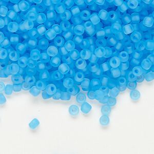 Seed bead, Dyna-Mites&trade;, glass 1pkg0.5kg, #8 round, transparent inside dyed color matte sky blue (244MA 8/0 RR)