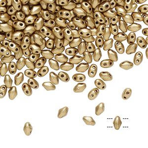 Bead, Preciosa Mini Twin&trade;, Mini Pressed Twin, Czech pressed glass, opaque gold, 4x2.5mm oval with (2) 0.7mm holes. Sold per 50-gram pkg.
