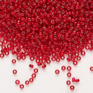 Seed bead, Miyuki 1pkg25g glass, #11 rocaille, transparent silver-lined red / outside dyed (RR-1419)