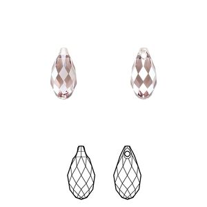 Briolette 2pk light amethyst silver shade, Crystal Passions&reg; 11x5.5mm pendant drop 6010