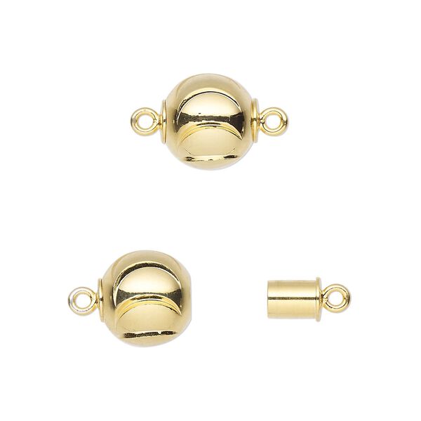 Clasp magnetic 1pkg1 gold-plated, 10mm round, brass 1-strand image number 0
