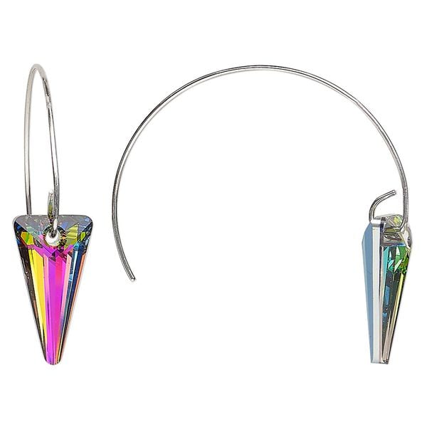 Earring, Everyday Jewelry&trade;, Crystal Passions&reg; and silver-plated "pewter", crystal vitrail medium, 44mm 1/2 hoop with spike, 21 gauge. Sold per pair. image number 0