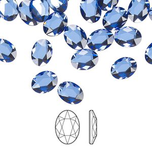 Flat back 144pk sapphire foil back, Swarovski&reg; 8x6mm oval 2603