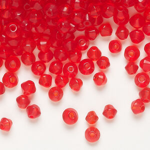 Bead 1pkg1, glass, translucent red, 4mm bicone, 4 ounces