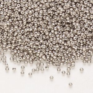 Seed bead, Miyuki, glass, pkg/250g, #15 rocaille, opaque galvanized pewter, (RR-1095).