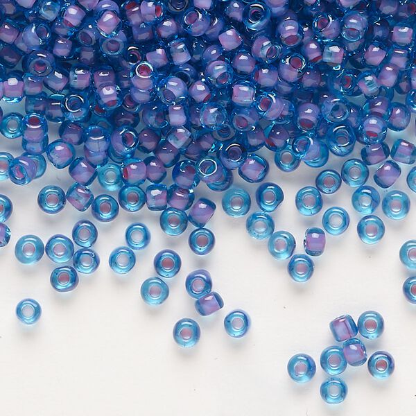 Seed bead, Dyna-Mites&trade;, glass 1pkg0.5kg, #8 round, transparent inside dyed color blue lilac (227 8/0 RR) image number 0