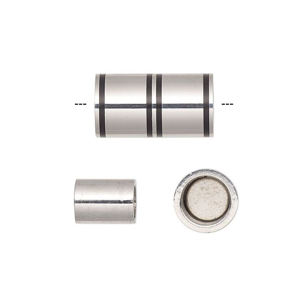 Clasp magnetic 1pkg1, 18x10mm round tube / fits 5mm cord, painted stainless steel black 1-strand image number 0