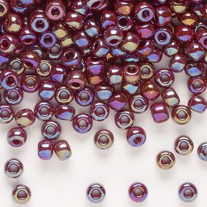 Seed bead, Miyuki, glass, pkg/25g, #6 rocaille, opaque rainbow currant (RR-3470).