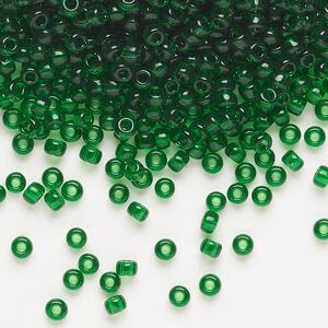 Seed bead, Miyuki, glass, pkg/250g, #8 rocaille, transparent green (RR-146).