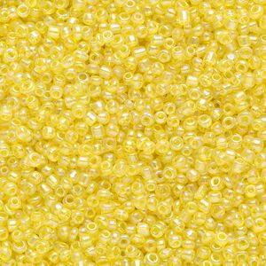 Seed bead, Ming Tree&trade;, glass, pkg/1 pound, #11 round, translucent rainbow yellow.