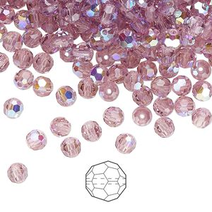 Bead 144pk light amethyst AB, Preciosa Czech crystal 4mm round