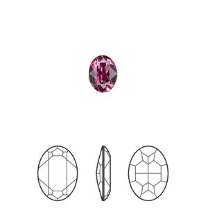Fancy stone 4pk dark rose foil back, Crystal Passions&reg; 8x6mm oval 4120