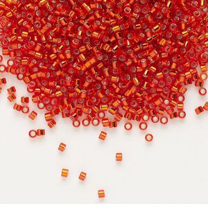 Seed bead, Delica&reg;, glass, pkg/250g, #11 round, transparent silver-lined flame red (DB-0043).