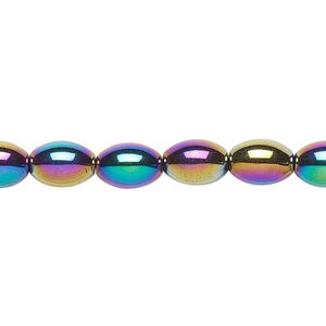 Hemalyke&trade; 1pkg1, rainbow titanium-coated oval bead 15.5-16 inch 9x6mm