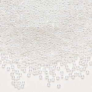 Seed bead, Miyuki, glass, pkg/35g, #15 rocaille, translucent luster opal alabaster base (RR-511).