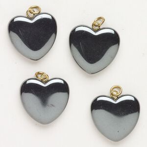 Drop steel Hemalyke&trade; 4pk 20-22mm puffed heart, gold finish manmade