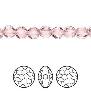 Bead 288pk light rose, Swarovski&reg; 6mm puffed round 5034