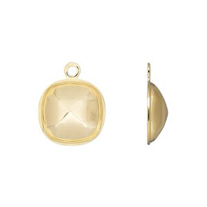 Drop, Almost Instant Jewelry&reg;, gold-plated brass, 14mm rounded square with 12mm cushion setting. Sold per pkg of 4.