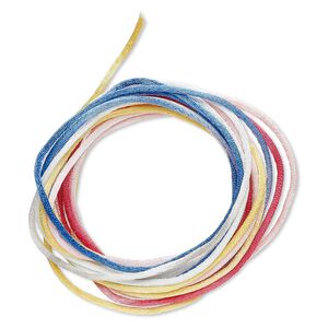 Cord, Satinique&trade;, satin, rainbow, 1.5mm small. Sold per pkg of 10 feet.