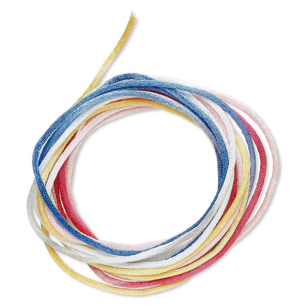 Cord, Satinique&trade;, satin, rainbow, 1.5mm small. Sold per pkg of 10 feet. image number 0