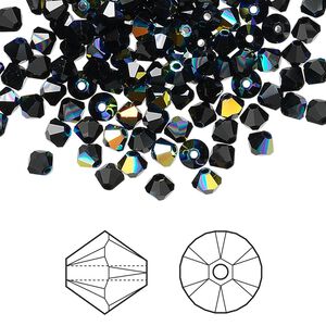 Bead 1440pk jet AB, Swarovski&reg; 4mm XILION bicone 5328