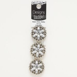 Spacer, antique brass-finished brass and glass, clear, 27mm 2-strand round, fits up to 10mm beads. Sold per pkg of 3.