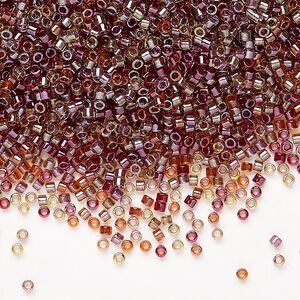 Seed bead mix, Miyuki Delica&reg;, glass, pkg/7.5g, #11 round, translucent inside dyed color luster chartreuse/salmon mix.