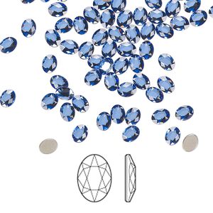 Flat back 288pk sapphire foil back, Swarovski&reg; 4x3mm oval 2603